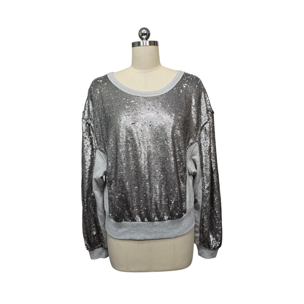 Free People‎ Sequin Sweatshirt Gray Long Sleeve Casual Pullover Size Medium